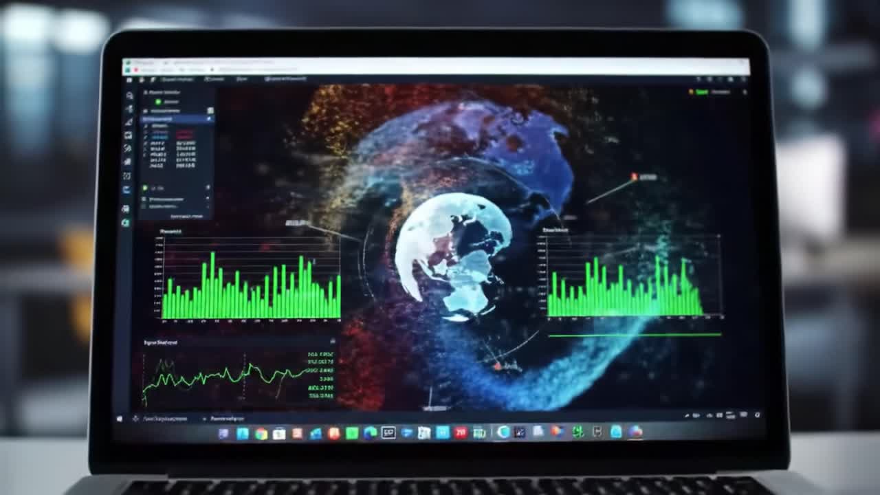 Laptop Screen with Data Visualization and Charts