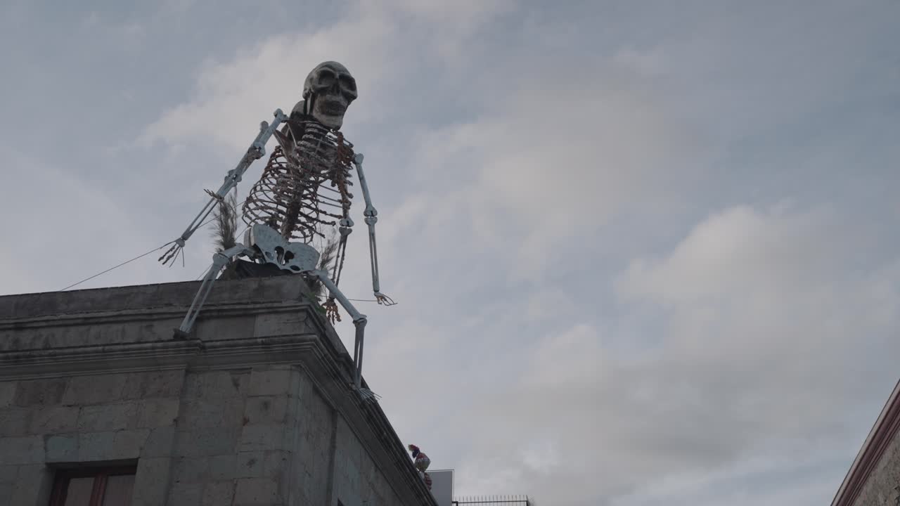 Skeleton decoration on a building