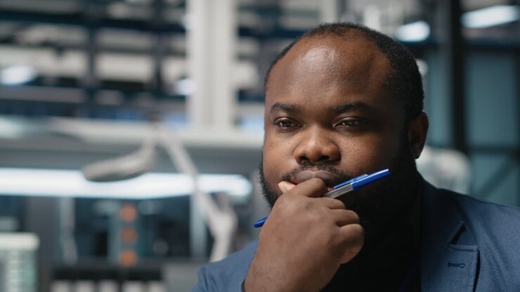 Man in office thinking