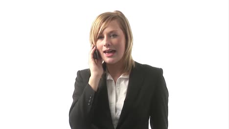 mujer de negocios hablando por teléfono.
