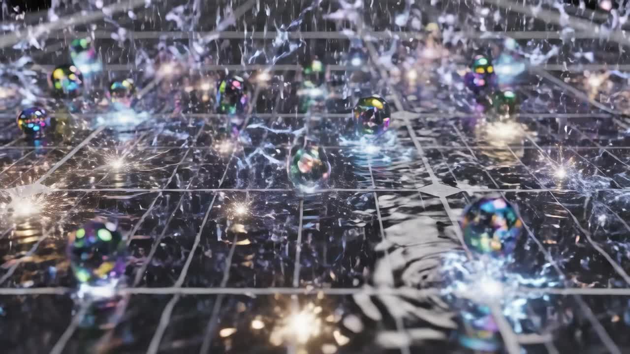 Abstract Iridescent Water Droplets on Grid