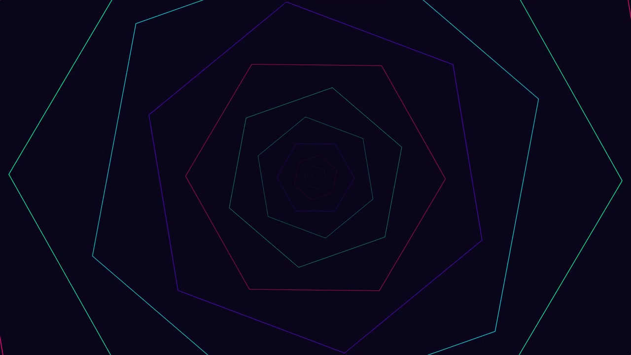 Abstract Geometric Tunnel of Rotating Neon Hexagons