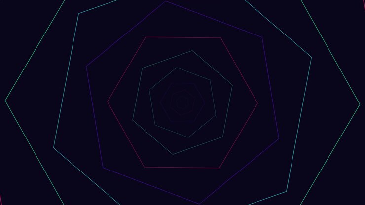 Abstract Geometric Tunnel of Rotating Neon Hexagons