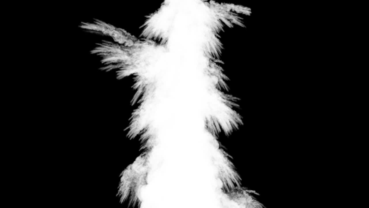 una serie de disparos que golpean en una línea desde abajo hacia arriba, y producen chispas y rastros de humo. tonos amarillos.