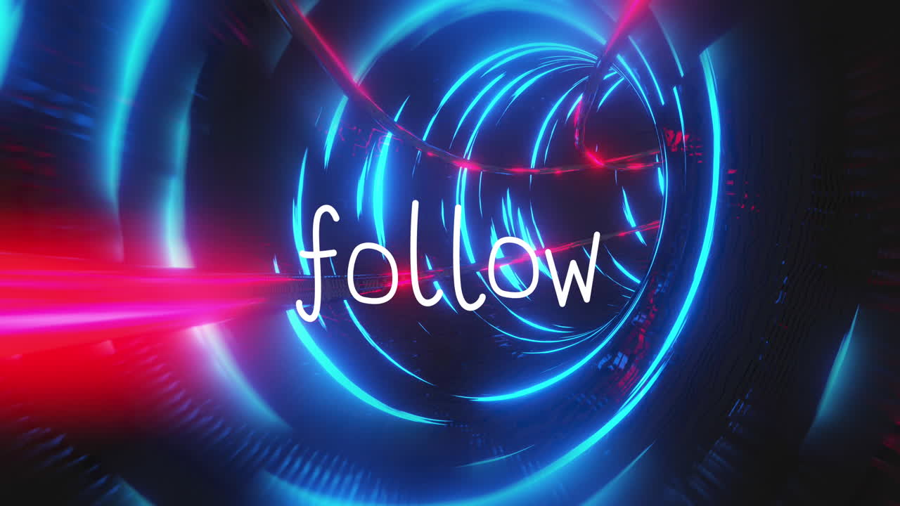 반이는 빛의 트레일 터널 배경 위에 추적 텍스트의 애니메이션