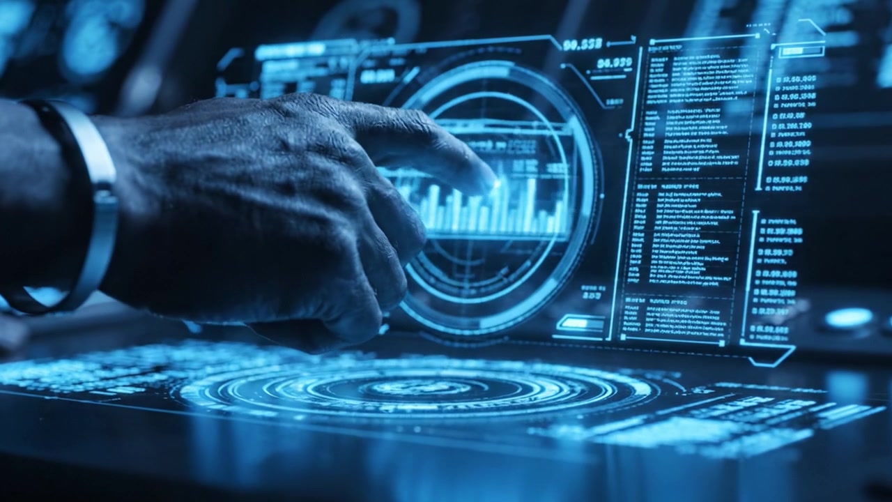 Exploring Futuristic Interfaces: A Close-Up View of Advanced Touchscreen Technology in a High-Tech Environment Featuring Interactive Data Displays and Visualizations