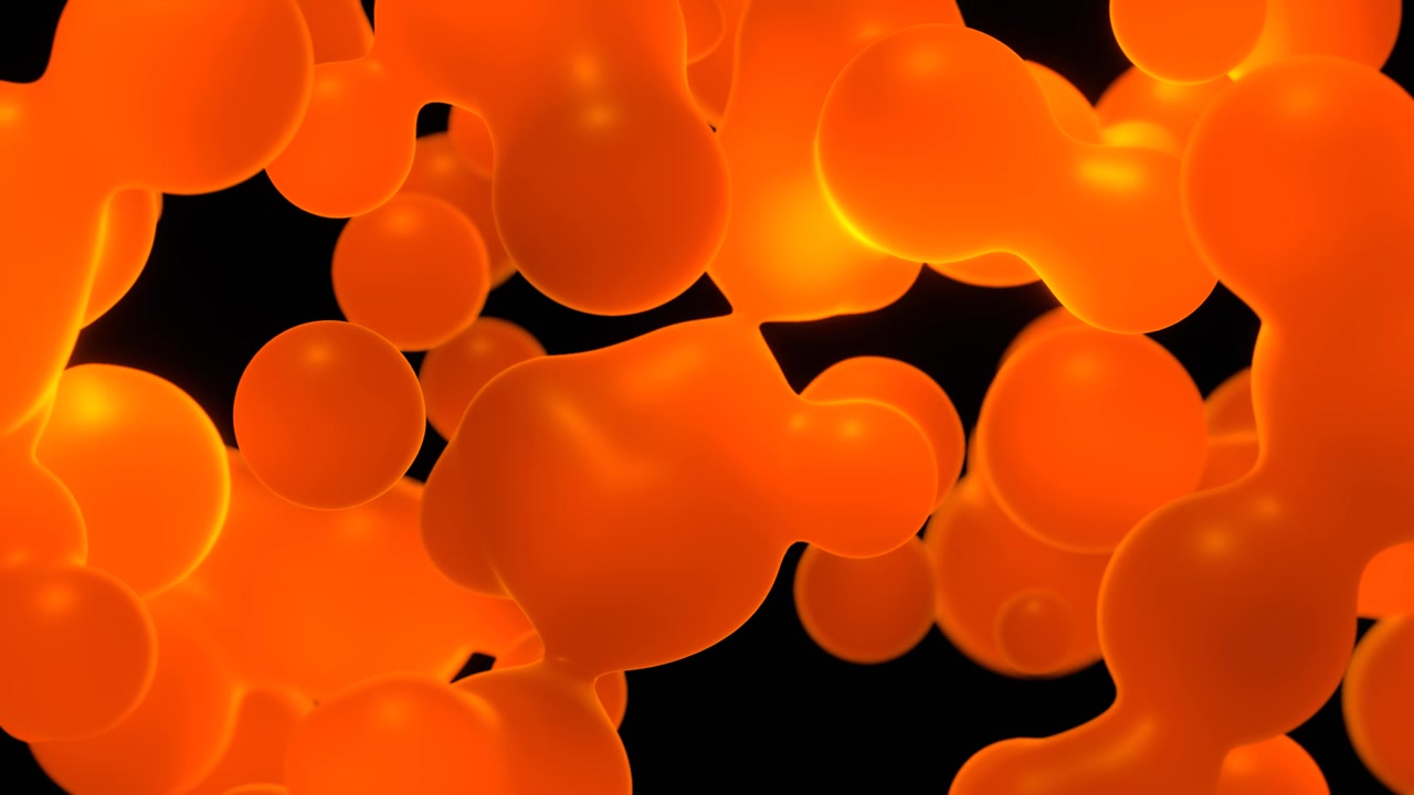 Metaball liquide arancioni luminose astratte su sfondo nero