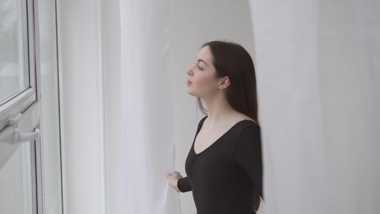 창문 에 있는 발레 댄서