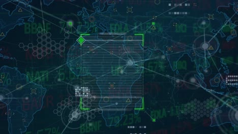 Animación-Del-Procesamiento-De-Datos-Y-Red-De-Conexiones-Sobre-La-Bolsa-Y-El-Mapa-Mundial