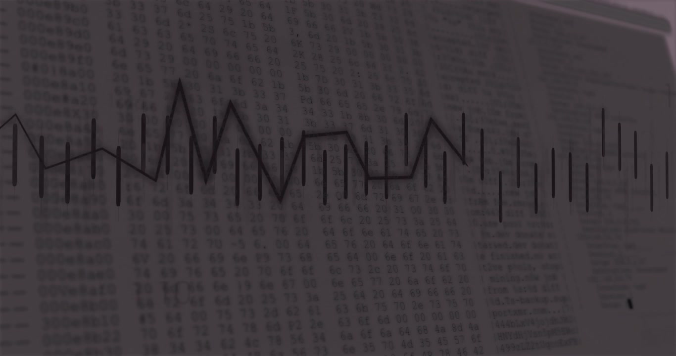After uniform display vertical bars tilting into wave then ramping into jagged peaks for data flow