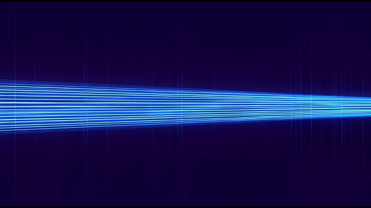 Abstracte blauw gloeiende horizontale lichtlijnen bewegend op een donkere achtergrond
