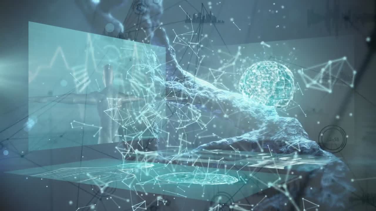 생물학적 데이터와 dna 체인과 함께 화면 위에 떠다니는 연결의 애니메이션