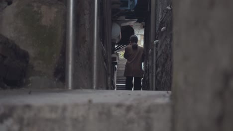Person Walking Down a Narrow Alleyway in an Old City