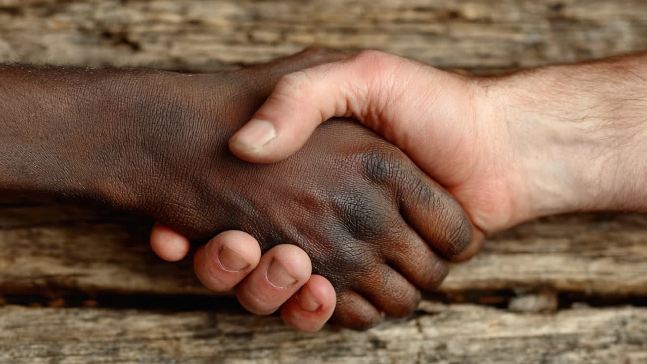 A Symbol of Unity: Hands Coming Together in a Firm Handshake, Representing Friendship, Cooperation, and Mutual Respect Across Cultures and Backgrounds