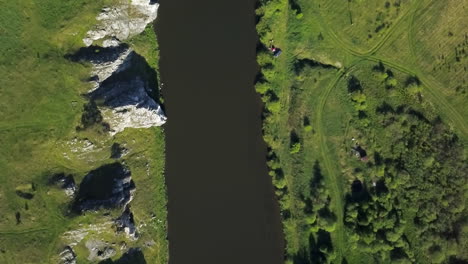 aerial view of a river cutting through a rocky landscape