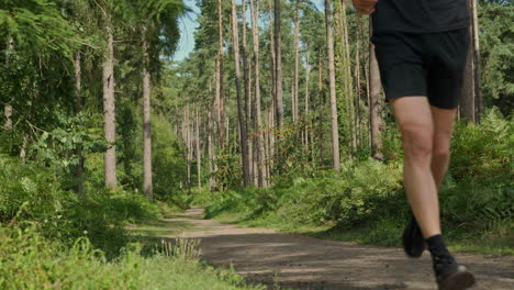 mid adult couple exercising doing work out outdoors running along track through forest towards camera wearing sports clothing shot in real time