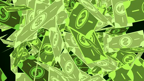 dollar bills falling through air.