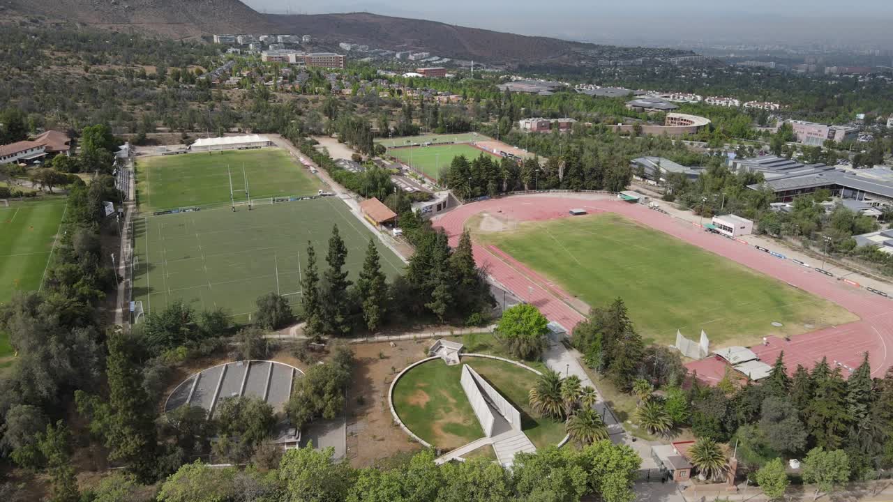 Aerial view of the club deportivo universidad catolica training fields, located in san carlos de apoquindo, santiago, chile