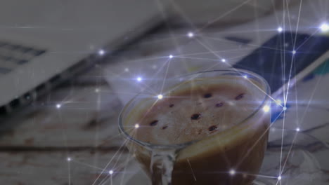 animación de la red de conexiones sobre una taza de café
