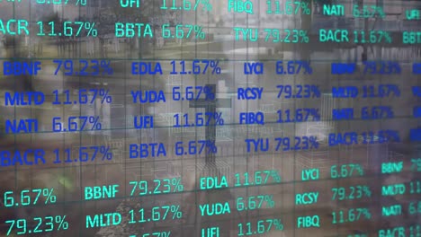 Números-Y-Estadísticas-Rodando-Sobre-Una-Cuadrícula,-Simbolizando-El-Mundo-Empresarial-Global