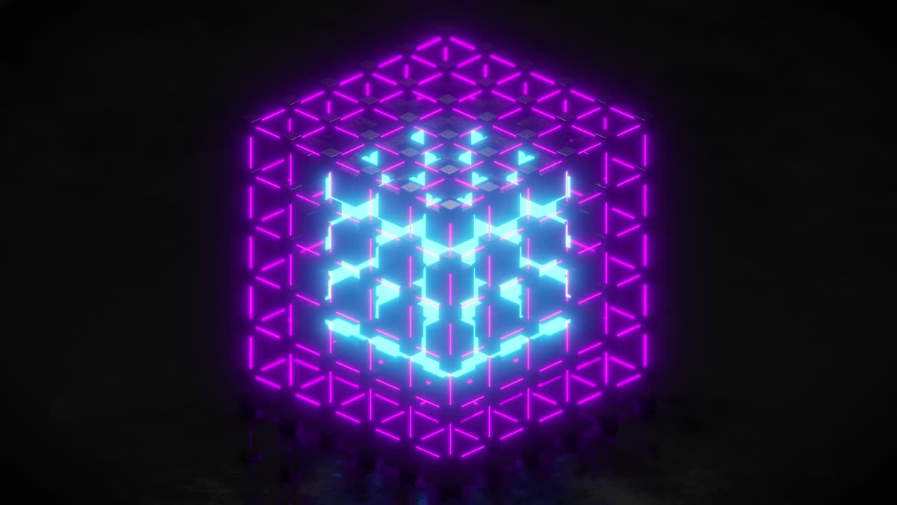 Blockchain nft data block in cyberspace. Futuristic crypto art loop animation