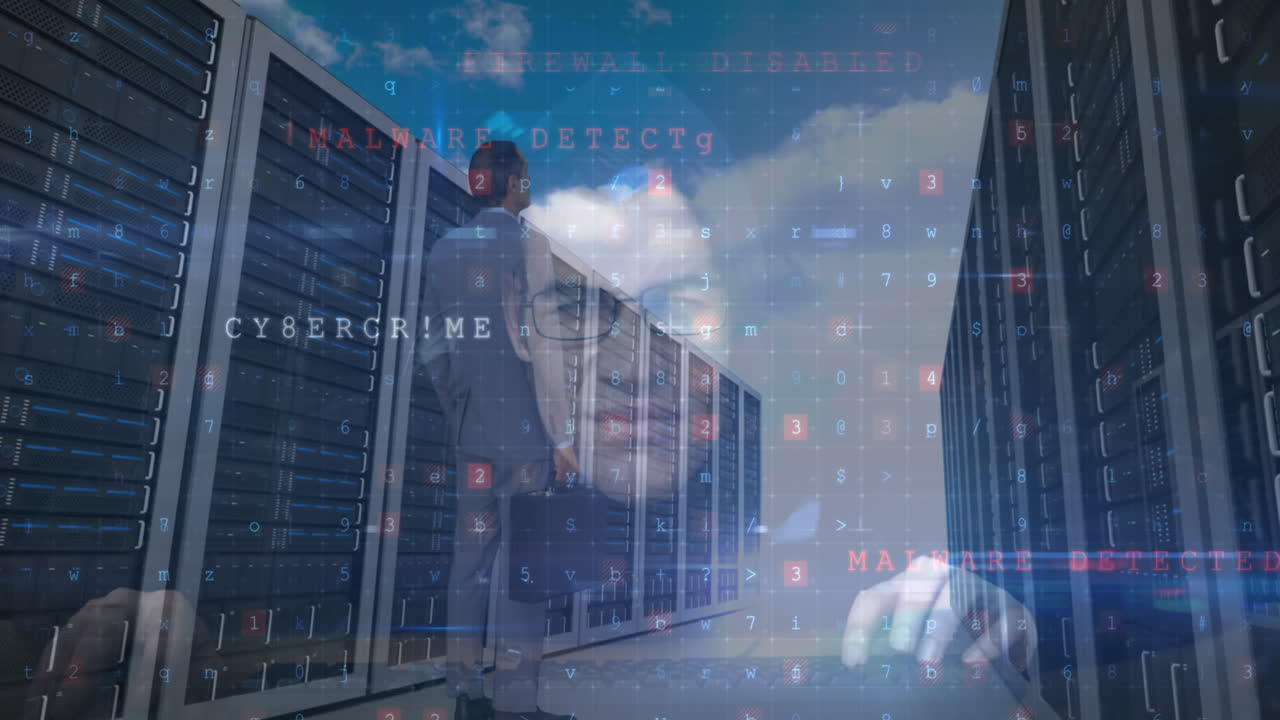서버 에 있는 다양한 사람들에게 사이버 공격 경고의 애니메이션