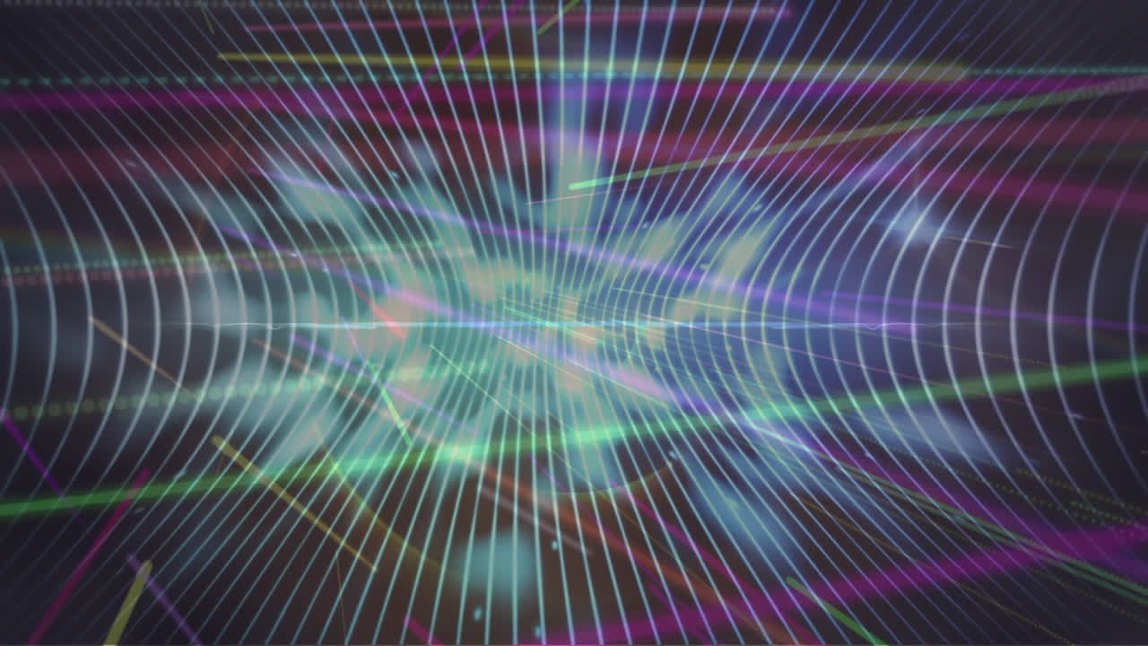 animazione digitale di onde digitali colorate e tracce di luce su sfondo nero