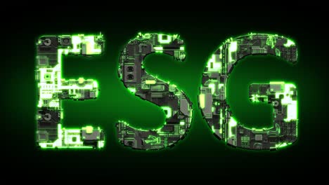 esg lighting dark green cyber text on black, isolated - loop video