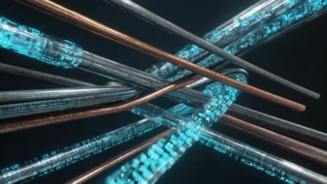 abstract digital data flow through intertwined pipes and conduits