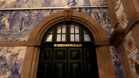 exterior sao bento entrance door with decorated walls with tiles in porto