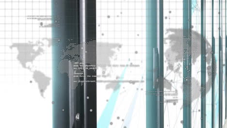 animation of digital world map with data visualization on geometric background