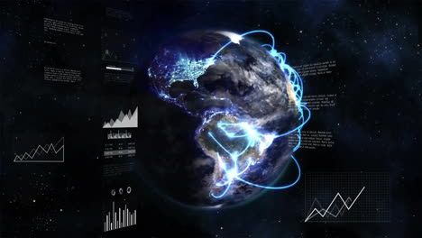 animación del procesamiento de datos digitales en el mundo sobre un fondo negro