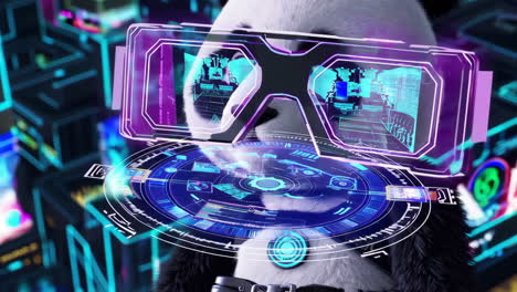 panda en una ciudad futurista