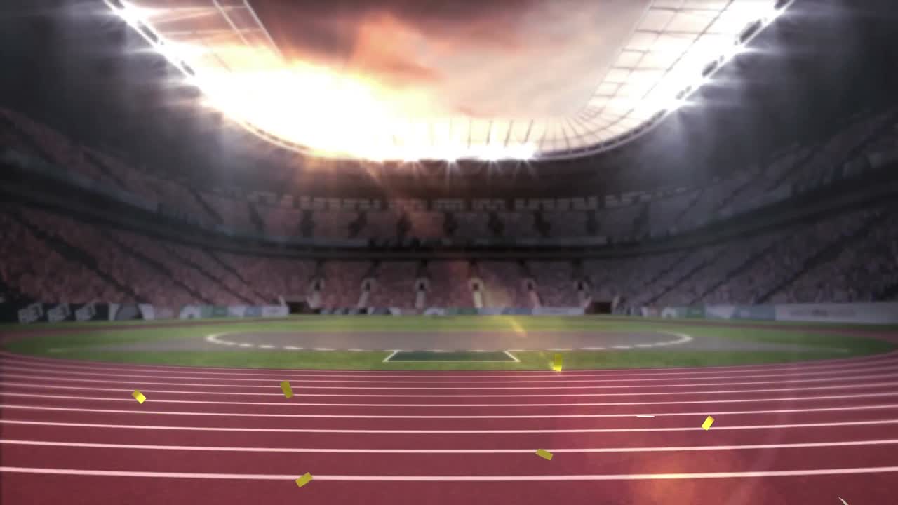 스포츠 경기장 위로 떨어지는 콘페티의 애니메이션