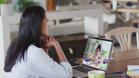 Profesora-Caucásica-Usando-Una-Computadora-Portátil-En-Una-Videollamada-Con-Una-Colegiala