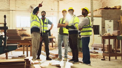 construction workers in a wood workshop