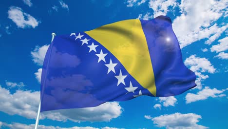 bandera de bosnia y herzegovina con estructura de tela contra un cielo nublado (en bucle)