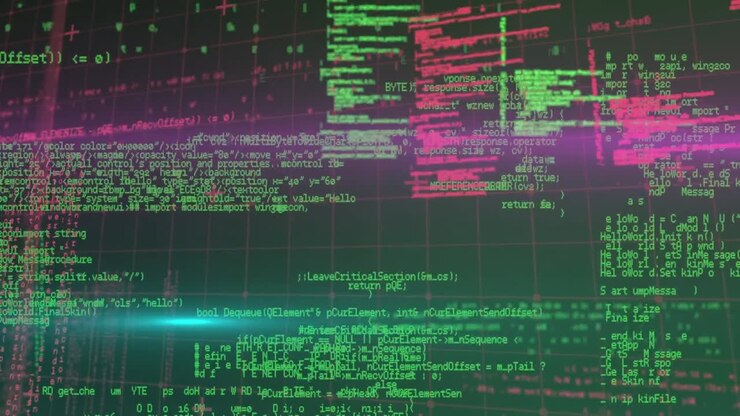 Animation of data processing on black background