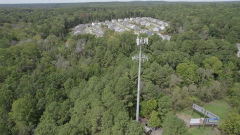 Antenna-in-front-of-neighborhood,-communications