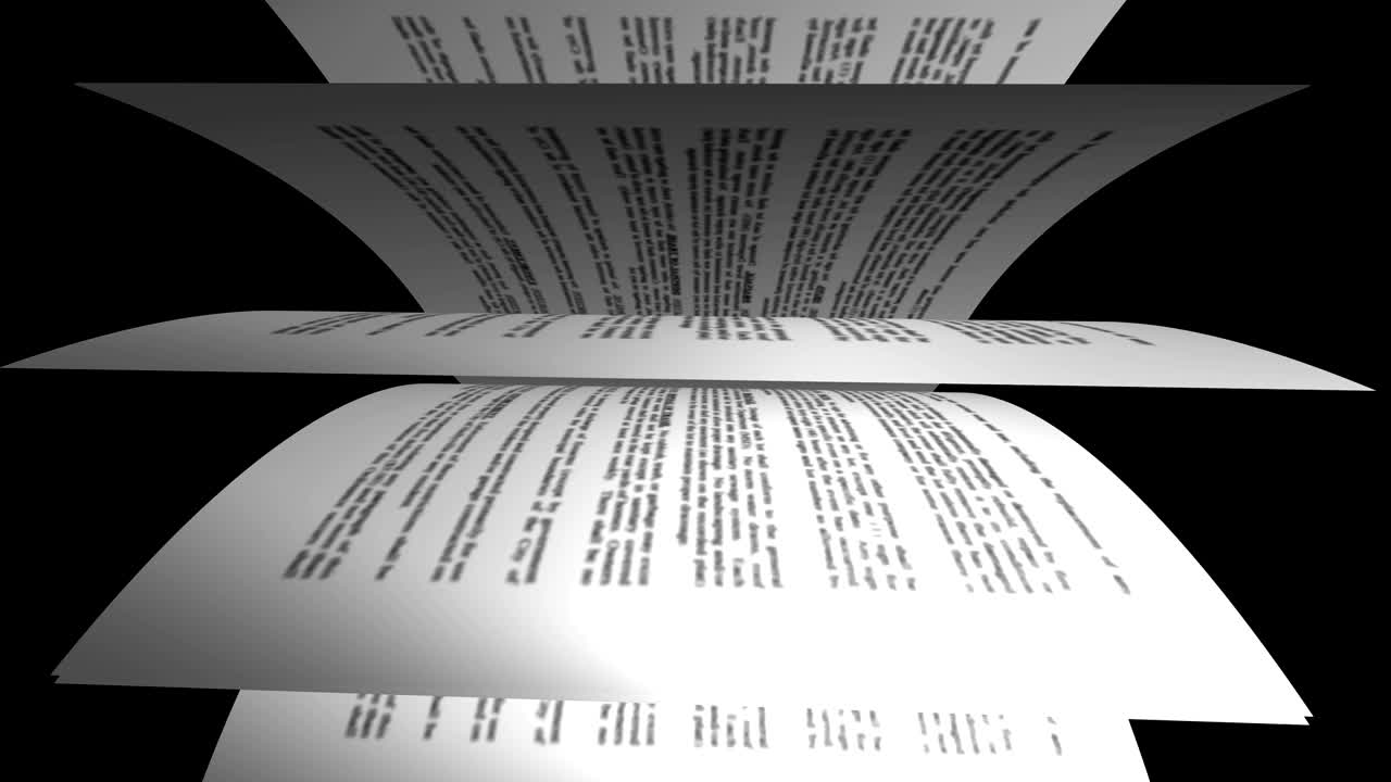 Book's page turning on black background. 4K Loopable animation