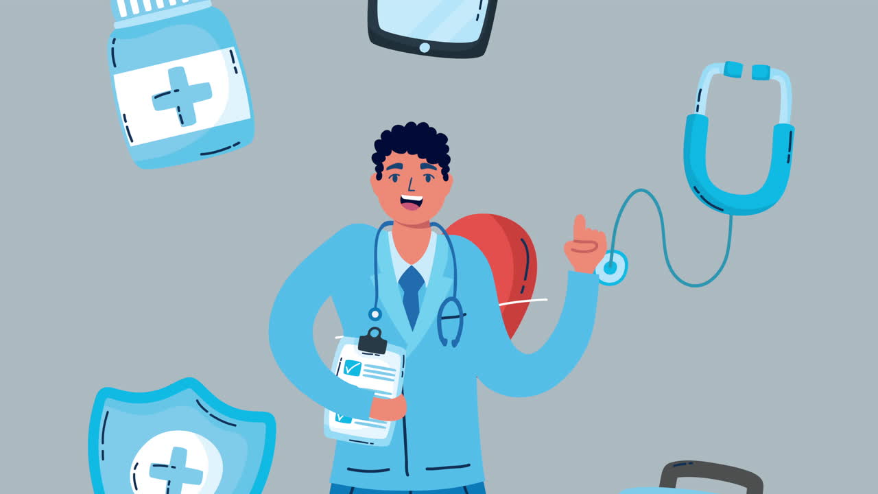 иллюстрация врача с медицинскими принадлежностями