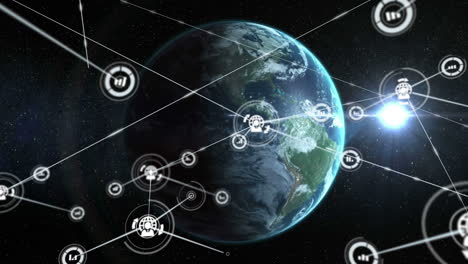 conectores en movimiento y datos digitales con globo digital
