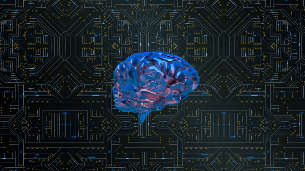 Glowing brain and computer circuit board