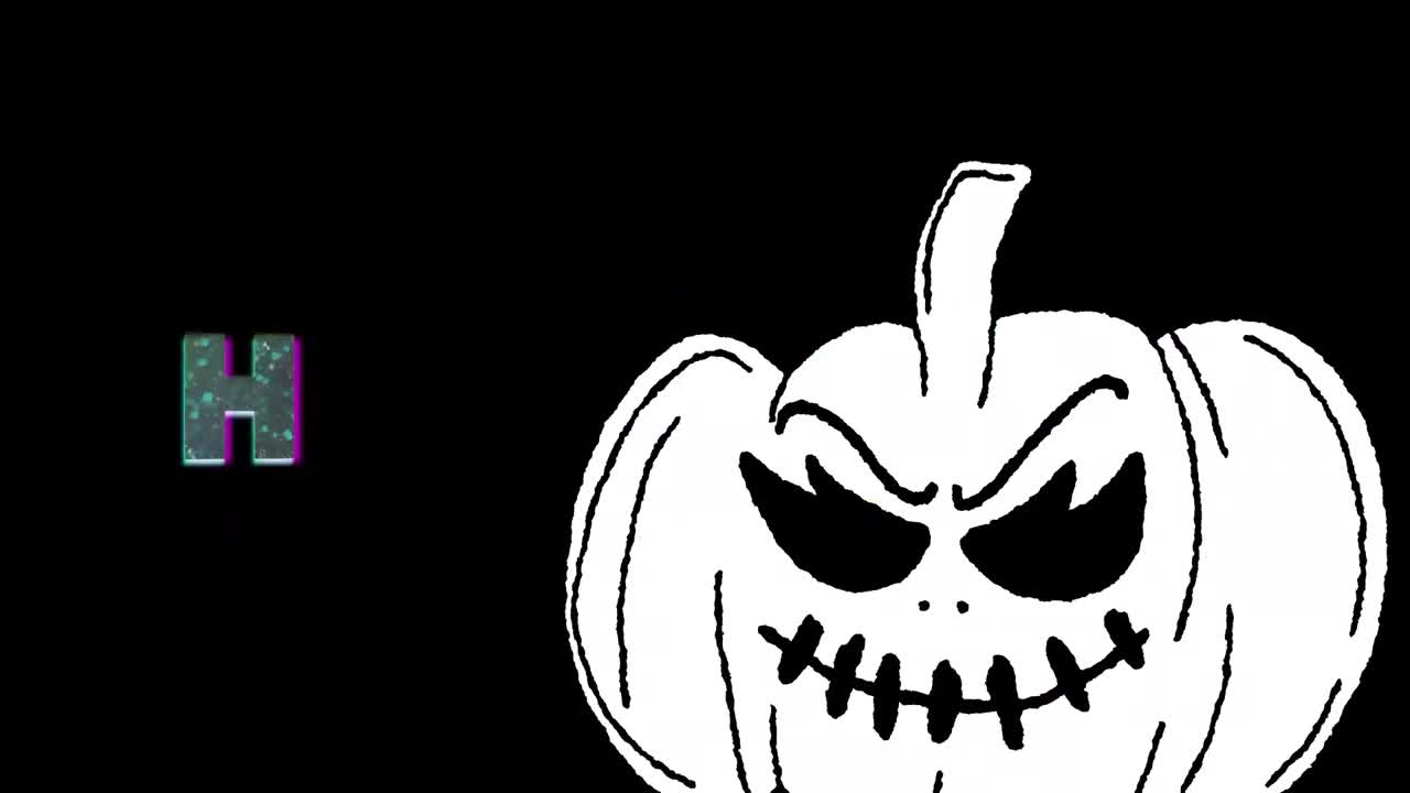 Animation of happy halloween text over pumpkin on dark background