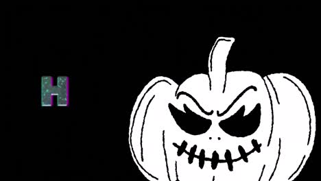 Animation-of-happy-halloween-text-over-pumpkin-on-dark-background