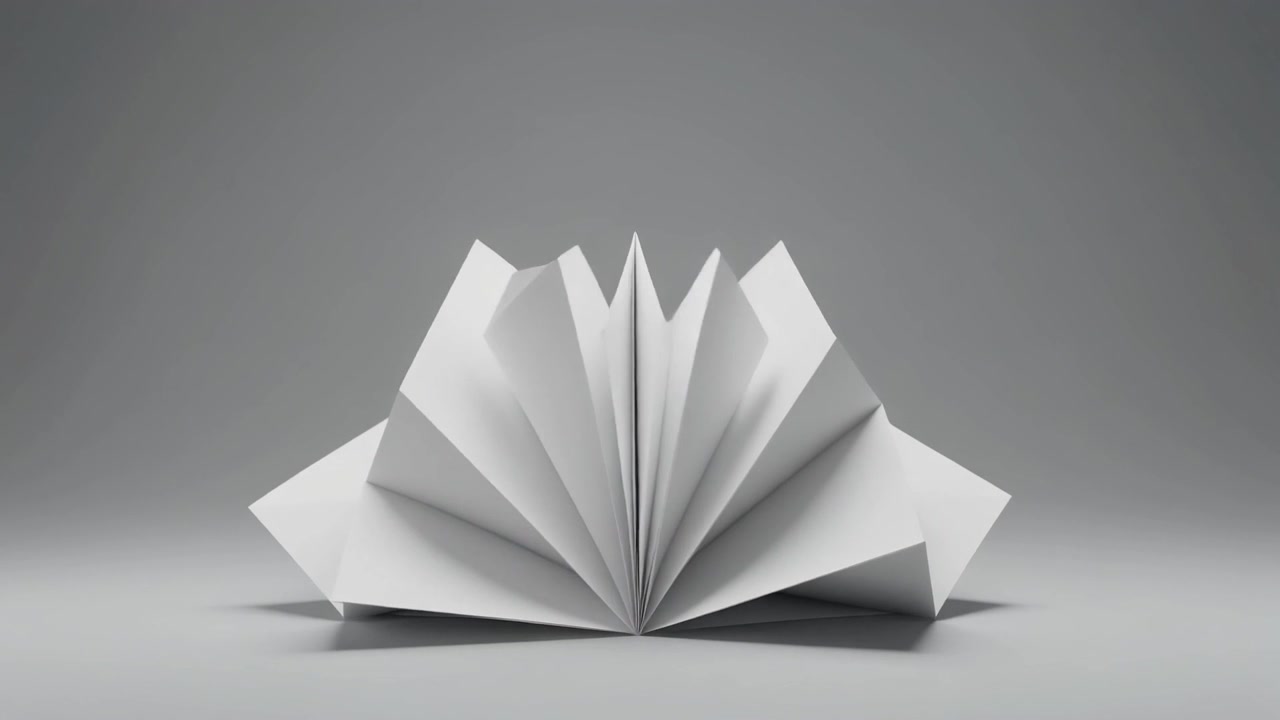 White Paper Folding into Geometric Fan Shape