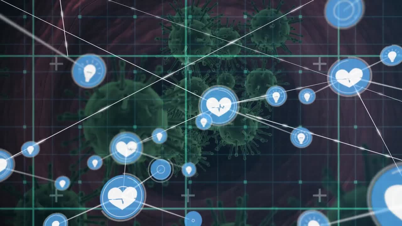여러 코로나19 세포에 대한 디지털 아이콘 네트워크