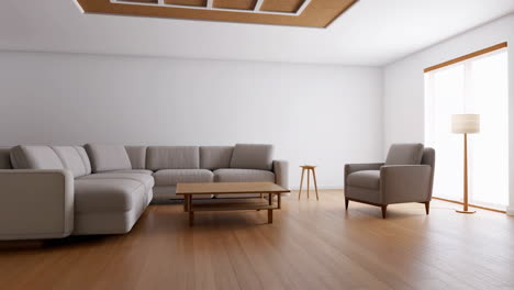 modern and spacious living room interior with neutral furniture