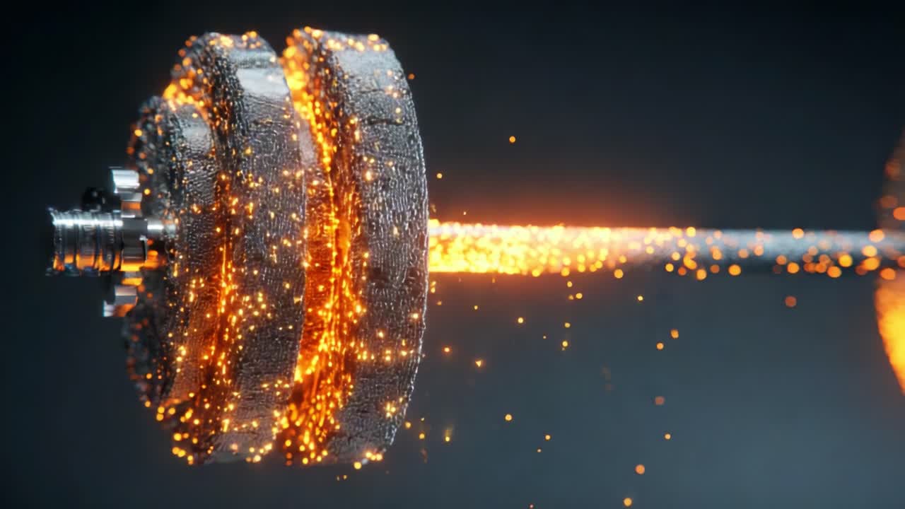 A high-energy visualization of a weightlifting belt, showcasing dynamic movement and the release of sparks and glowing particles, representing strength, power, and fitness in motion