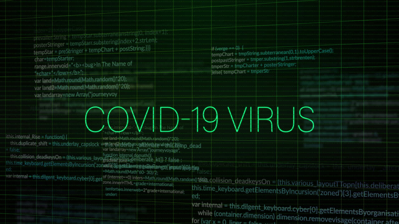 animación del texto del virus covid-19 en el procesamiento de datos